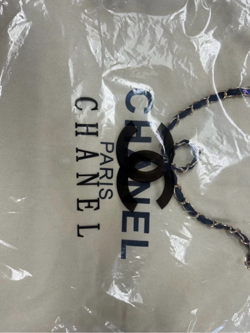 CHANEL Cream Canvas Tote with Black CC Logo - Picture 4 of 11